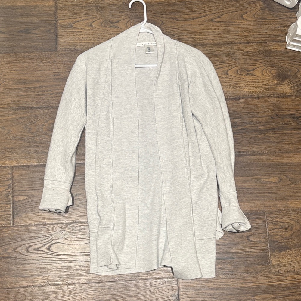 Max Studio Light Gray Open Front Cardigan